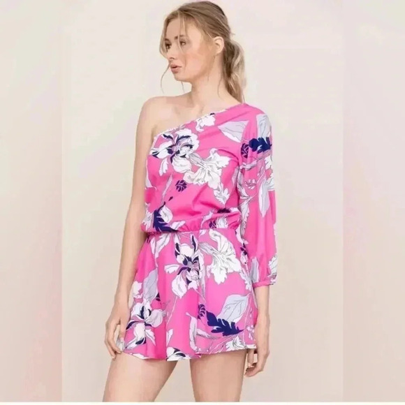 Yumi Kim One Shoulder Pink Floral Mini Dress NWT M - Picture 3 of 11